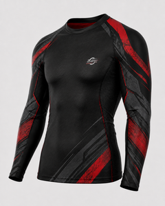 Custom Adults Unisex Long Sleeve MMA Rash Guard <b>Compression</b> <b>Shirt</b> Heat-Transfer Printed <b>Black</b> Red Fitted Moisture Wicking - Product Image 4