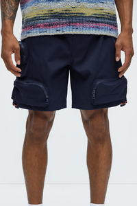 Mens Customize Navy <b>Cargo</b> <b>Shorts</b> Solid Color Casual Style with Flap Pockets Quick Dry Drawstring Waist And Casual Wear - Product Image 3