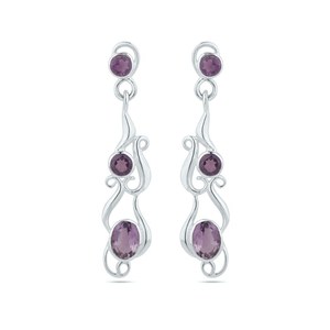Natural Amethyst Gemstone Peace Design Silver Drop <b>Earrings</b> Handmade Wedding Gift Jewelry - Product Image 6