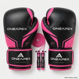 Gants de boxe ONEAPEX en cuir PU noir et rose, respirants, pour entraînement professionnel, logo personnalisé, vente en gros OEM - Product Image 2