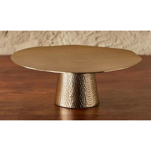 Superbe support à gâteau ovale en métal doré avec base en bois artisanale et motif floral pour mariage, fête et décoration intérieure - Product Image 3