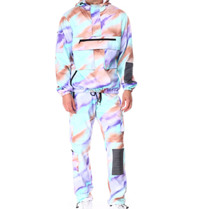 Ensemble de survêtement léger à capuche pour homme, tie-dye dégradé, polyester, streetwear, manches longues, coupe classique, poches latérales - Product Image 1