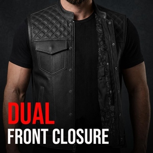 Gilet de motard personnalisé en cuir véritable pour homme, gilet matelassé de club moto, gilet zippé en cuir de vachette premium - Product Image 6