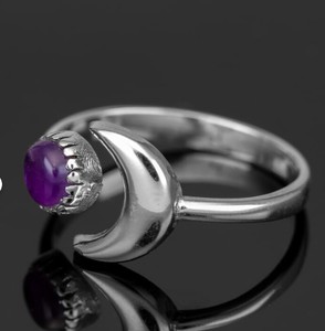 Anillo de luna clásico de amatista natural al por mayor, plata de ley 925, gema de media luna, hecho a mano, estilo bohemio celestial, para bodas y fiestas, unisex - Product Image 4