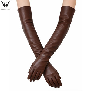 Chocolate Brown <b>Long</b> Leather Women's Wrist Length Winter Warm Soft Breathable Outdoor Party <b>Gloves</b> - Product Image 3