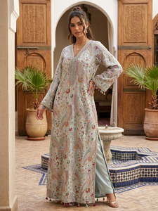 Embroidered Brocade <b>Satin</b> Silk Fabric Floral Pattern for Women Dress Jacket <b>Abaya</b> Kaftan burkha bride & bridal wear kids jacket - Product Image 4