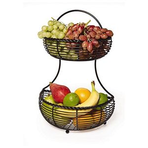 Canasta de Frutas Redonda de Metal de 2 Niveles, Color Negro, Venta al por Mayor de Fábrica, Gran Descuento para Uso en la Cocina, Doble Nivel para Almacenamiento de Alimentos - Product Image 2