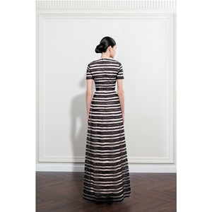 Robes élégantes de haute couture pour femmes, robe SELAVIE à manches courtes, robe longue à coupe trapèze, corsage ajusté, robes décontractées pour femmes - Product Image 4