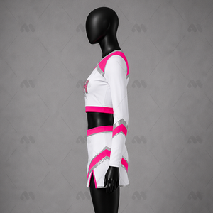 Uniforme de Animadoras Personalizado de Manga Larga en Poliéster, Vestido de Animadoras para Niñas, Impresión por Transferencia de Calor, Blanco, Rosa, Plateado, con Pedrería, para Equipo - Product Image 4