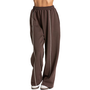 Pantalones Deportivos de Pierna Ancha para Mujer, Estilo Urbano, Color Marrón, Corte Holgado, 100% Algodón, Cintura Elástica, para Gimnasio y Fitness, Venta al Por Mayor - Product Image 1
