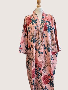 Bata Larga Estampada Floral para Mujer, Manga Tres Cuartos, Cuello en V, Suave, Informal, para Primavera, 100% Algodón Tejido - Product Image 3