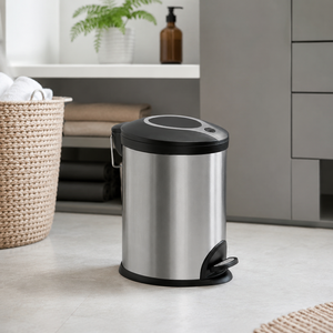 Stainless Steel Pedal Dustbin Round Garbage <b>Bin</b> With <b>Lid</b> Foot Step Trash Can For Bathroom Kitchen Office Home - Product Image 2