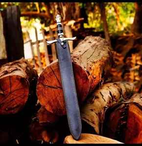 Épée viking en acier Damas de haute qualité avec fourreau en bois sculpté, style nordique médiéval, pour le camping en plein air, pour guerrier, avec étui - Product Image 4