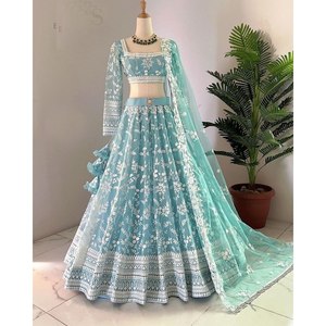 Magnifique Lehenga Choli en coton brodé pour les fêtes, robes élégantes - Product Image 5