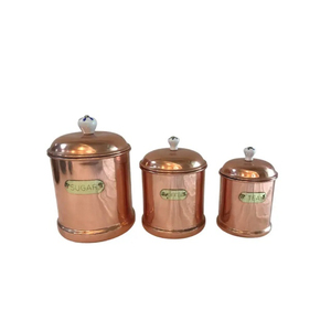 Handmade Pure Copper <b>Kitchen</b> Canister Set of with Airtight Lids and Embossed Brass <b>Labels</b> for Coffee Tea Sugar Storage On Sale - Product Image 1