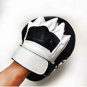 Unisex Black White Faux Leather Kick Boxing Focus Mitts <b>Velcro</b> Wrist <b>Strap</b> Fold Back Fingers Martial Arts Training Gear - Product Image 5