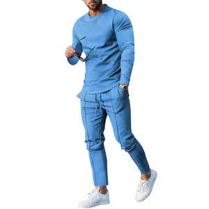Men Solid Tracksuit Crew Neck Full Sleeve Drawstring <b>Pants</b> Casual Lightweight <b>Spandex</b> Cotton Fit Skinny Ankle-Length - Product Image 4