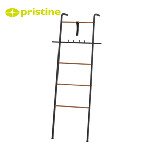 Freestanding Black Steel Towel Ladder With Wooden Bars Industrial Bathroom Organizer <b>Shelf</b> Bars Movable <b>Bath</b> - Product Image 6