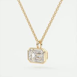 White Gold Plated 14K Yellow Gold Emerald Cut Moissanite Pendant <b>Necklace</b> with Bezel Set Link Chain for Women Wedding Jewelry - Product Image 2