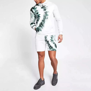 Ensemble de sweat-shirts à capuche tie-dye pour homme, blanc et vert, décontracté, en coton tricoté, style respirant pour l'été - Product Image 1