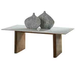 Mesa de Centro Moderna Rectangular con Tapa de Mármol Blanco y Patas Plegables de Madera de Mango Sólida, Ecológica y Duradera para Sala de Estar - Product Image 1