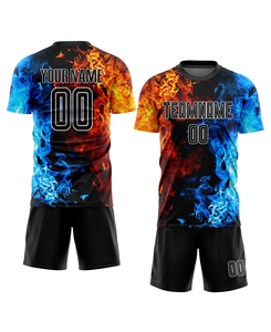 Ensemble de maillots de football personnalisés pour hommes 2026, imprimé flamme, manches courtes, anti-humidité, coupe athlétique, uniforme d'équipe - Product Image 1