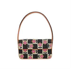 Bolso de Mano de Lujo para Mujer con Bordado de Cuentas, Patrón Floral Geométrico, Correa Única, Cierre de Botón, Ecológico, para Fiestas - Product Image 1