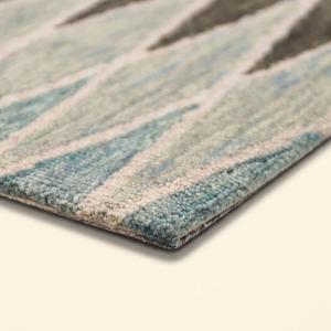 Tapis en laine tufté à la main Aqua Abstract Stripes bleu et marron, antidérapant, écologique, à poils épais et moyens, moderne, pour salon et chambre à coucher - Product Image 4