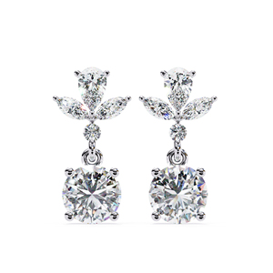 Pendientes de Lujo con Moissanita en Forma de Marquesa, Pera y Redonda, Pendientes Colgantes con Moissanita Redonda de 5mm, Pendientes de Moissanita con Diseño de Flor, Oro de 10K - Product Image 1