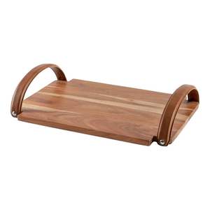 Bandeja de Servir Multifuncional Moderna de Madera Natural con Asas de Cuero, Diseño Rectangular, Personalizable para el Desayuno, Mesa de Café, Hogar - Product Image 3