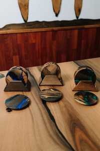 Hand Crafted Eco-Friendly Durable <b>Resin</b> and Wood Classic Coaster Set with Holder Drink Coasters Round <b>Table</b> Coasters <b>Epoxy</b> - Product Image 5