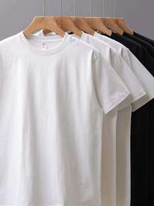 Camiseta Premium Negra de Cuello Redondo, Manga Corta, Lisa, de Algodón, Corte Regular, Informal, Básica para Hombre, Ropa Deportiva Urbana - Product Image 4