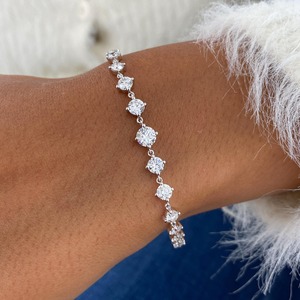 Unique Style VVS Round Lab Grown Diamond <b>Silver</b> Plated 925 Sterling <b>Silver</b> Link <b>Bracelet</b> Fine Fashion Luxury Women's - Product Image 4