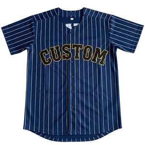 customMen's pinstripe baseball jersey lightweight custom team name number Breathable <b>athletic</b> fit full button shirt wholesale - Product Image 1