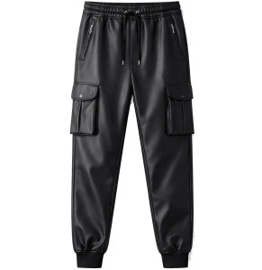 Pantalon décontracté léger pour homme en cuir véritable, coupe-vent, tendance, avec poches - Product Image 6