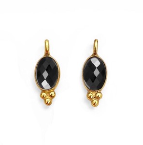 Gold Plated Oval Bezel Black Onyx Gemstone <b>Charms</b> Pendant - Handmade <b>Charm</b> for Making <b>Bracelet</b> Necklace - Product Image 1