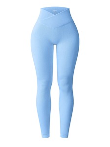 High Waist Ribbed Full Length Yoga <b>Leggings</b> Seamless Four-Way Stretch Breathable Spandex/<b>Nylon</b> Solid Women Elastic Waist 220g - Product Image 3