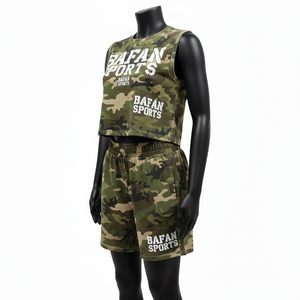 Conjunto de camiseta sin mangas y pantalones cortos para mujer, 100% algodón, jersey rico en algodón GSM, estampado con logotipo personalizado. - Product Image 4