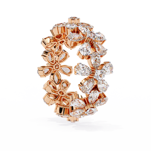 Bague de luxe pour femme en or massif 14K 18K, forme fleur et poire, avec diamants de laboratoire, bague florale entièrement sertie de diamants - Product Image 4