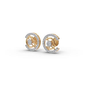 Boucles d'oreilles pendantes style vintage C Curve, géométriques, avec diamant de laboratoire, plaqué or 14K 18K, or rose, pierre principale en or pavé et coquillage - Product Image 3