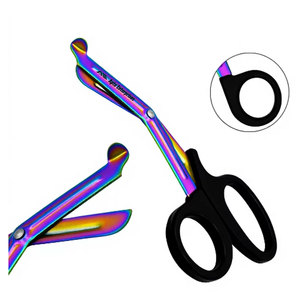Ciseaux EMT 7,25 pouces, lames arc-en-ciel avec manche noir, acier inoxydable allemand, ciseaux utilitaires EMT, bandage de traumatisme, paramédical - Product Image 1