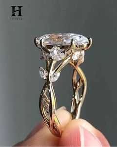 Anillo de compromiso marquesa de moda con banda entrelazada de ramas y delicado racimo de hojas, joyería de oro de 10K y 14K - Product Image 5