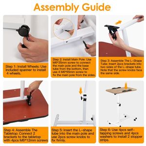 Escritorio Móvil con Ruedas, Inclinable 90 Grados, Mesa Auxiliar Portátil para Cama, Altura Ajustable, Carrito para Laptop, Escritorios para Computadora - Product Image 5