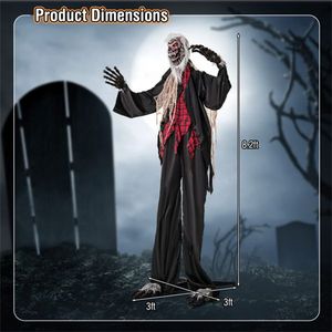 Lupo mannaro animatronico realistico in pelliccia da 2,5 m per Halloween, con LED rossi lampeggianti, braccia snodabili, facile montaggio in 3 fasi, decorazione spaventosa con ululati - Product Image 2