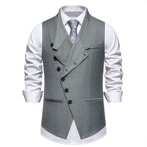 Chaleco de Traje para Hombre 2024, Solapa Oblicua, Corte Entallado, Informal de Negocios, para Boda, Gris, Talla S - Product Image 1