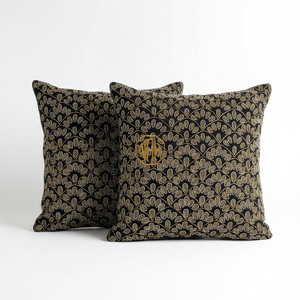 Handcrafted Black <b>Gold</b> Floral Cushion Cover Beadwork Embroidery Zari Work Throw Pillow Cover - Product Image 1