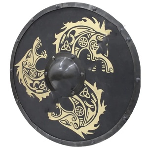 Escudo Vikingo Hecho a Mano de Tela Ahmad de 24 Pulgadas, Diseño Celta Marrón, Acero al Carbono, Grado DIY, Personalizable, ODM/OBM/OEM, Mango de Madera - Product Image 1