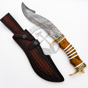 Nueva Edición Cuchillo de Hoja Fija de Acero de Damasco para Caza al Aire Libre con Mango de Hueso y Madera, el Mejor Cuchillo de Camping con Filo Afilado para Coleccionistas - Product Image 5