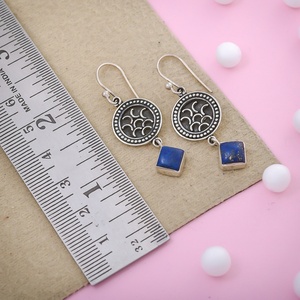 Boucles d'oreilles pendantes en argent sterling 925 avec lapis-lazuli, motif croissant bohème, bijoux faits à la main en pierres précieuses, fournisseur - Product Image 2