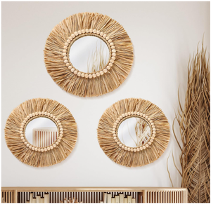 Vietnam Modern Grass Floral Round <b>Mirror</b> Handmade <b>Wall</b> Decor - Product Image 6